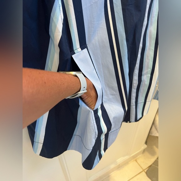 NWT new SP small petite Anthropologie Maeve Emmy swing dress blue stripe pockets - Picture 7 of 17